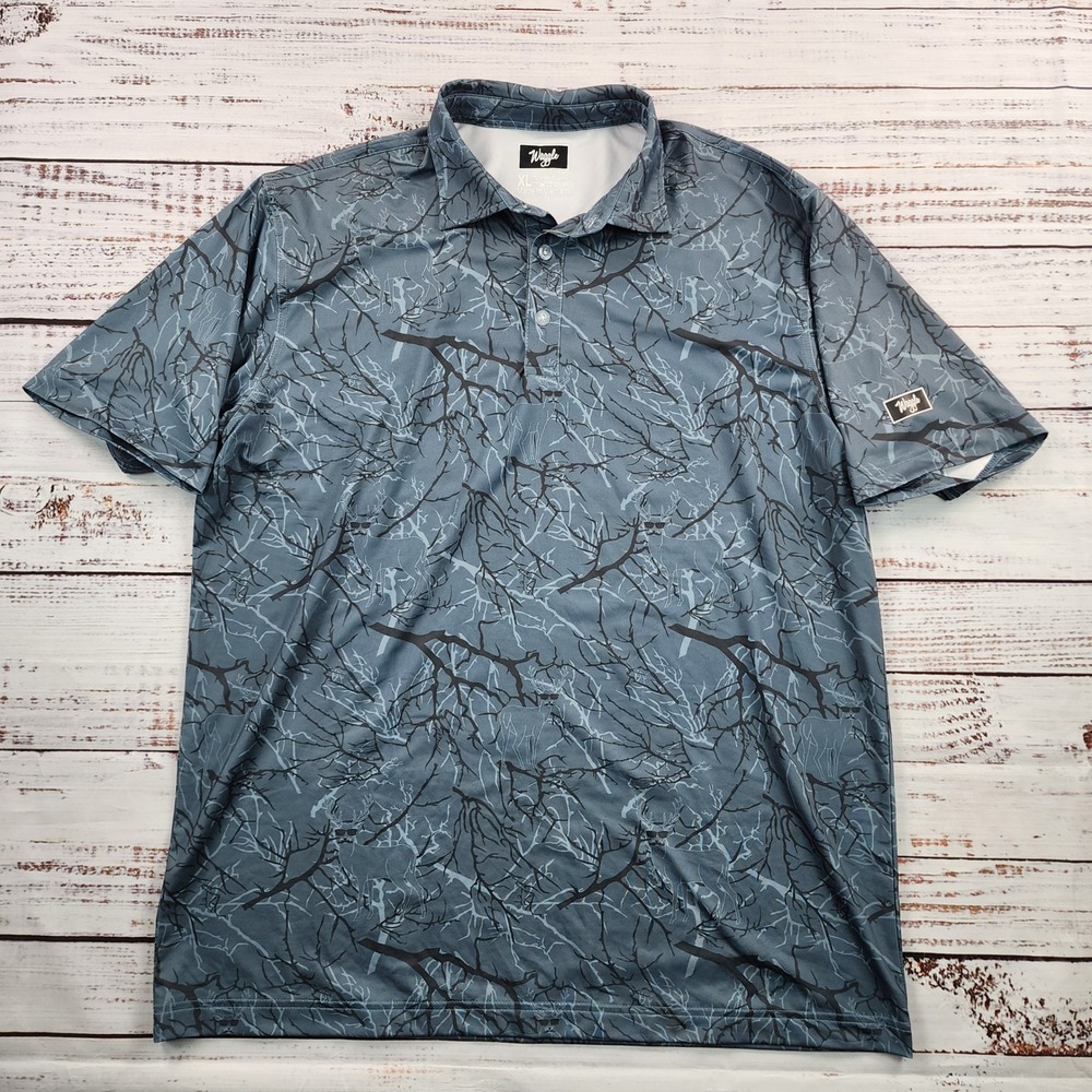 Waggle Golf Polo Shirt Mens XL Deer Stand Camo Blue Branch Performance Stretch